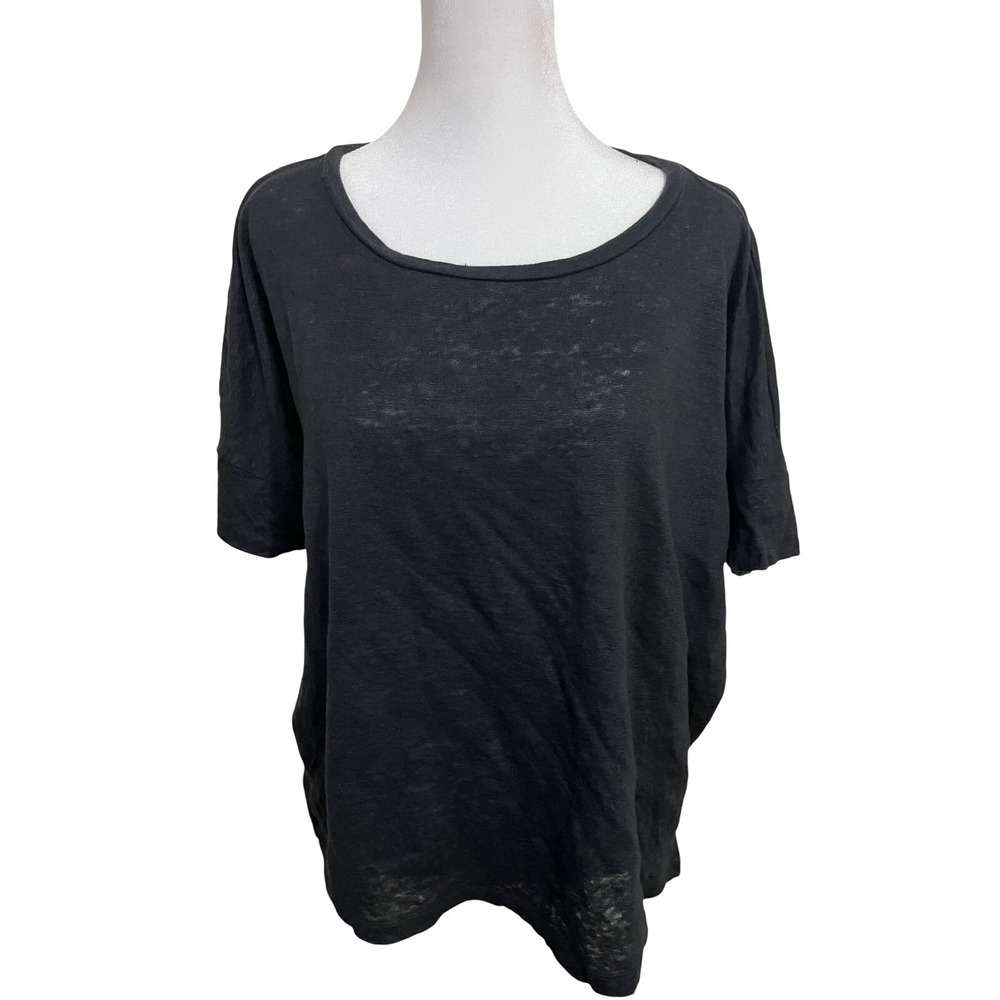 J. Jill Love Linen Black Short Sleeve Scoop Neck Relaxed Fit Top Large RN 97641 - Picture 1 of 6